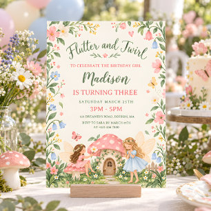 Convite Aniversário de Meninas Jardim de Fadas em Aquarela