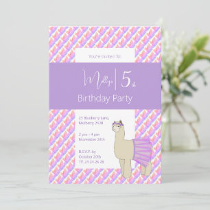 Convite Aniversário de Meninas Llama Roxo Arco-íris