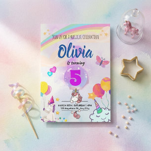 Convite Aniversário de Meninas Mágicas Unicórnio Arco-íris