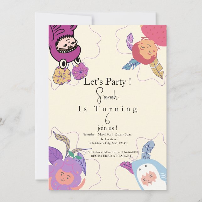 Convite Aniversário de Meninas Personalizadas e Pequenas (Frente)