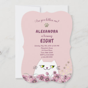 Convite Aniversário de Meninas Rosa Gatinho Fofo