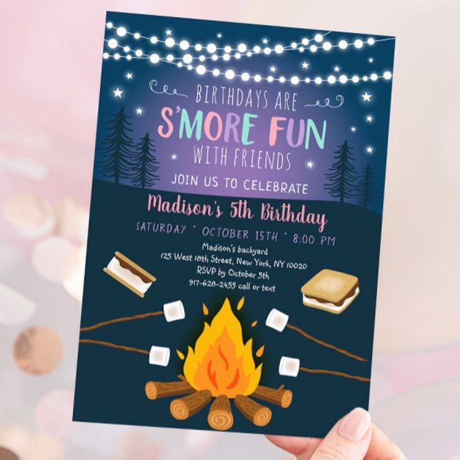 Convite Aniversário de Meninas S'mores Campfire (Criador carregado)