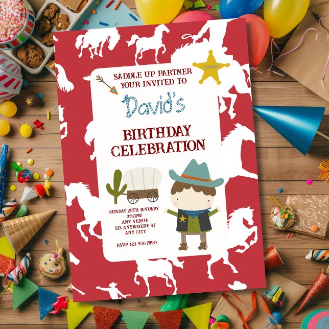 Convite Aniversário de Menino com Cavalinho Vermelho Fofo (Criador carregado)