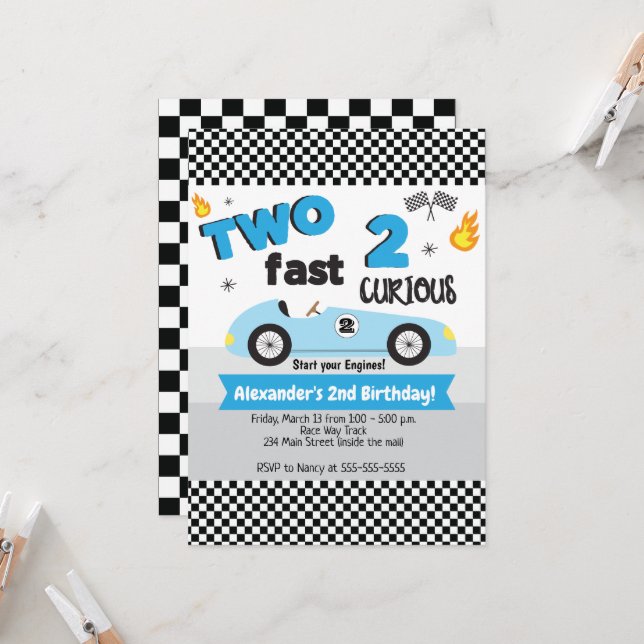 Convite Aniversário de Menino com Dois Carros de Corrida A (Frente/Verso In Situ)
