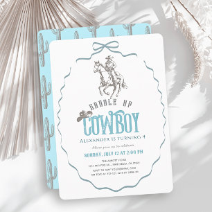 Convite Aniversário de Menino com Laço Azul Western Cowboy