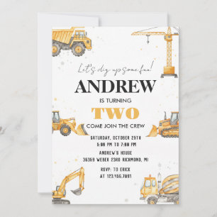 Convite Aniversário de Menino Construtor Moderno Escavadei