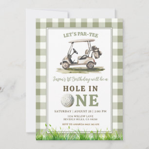 Convite Aniversário de Menino de Golfe com Gingham Verde S