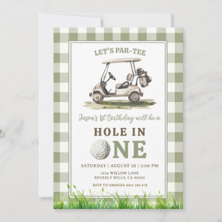 Convite Aniversário de Menino de Golfe com Gingham Verde S
