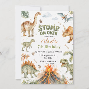 Convite Aniversário de Menino Dinossauro Aquarela