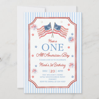 Convite Aniversário de Menino Patriótico de 4 de Julho