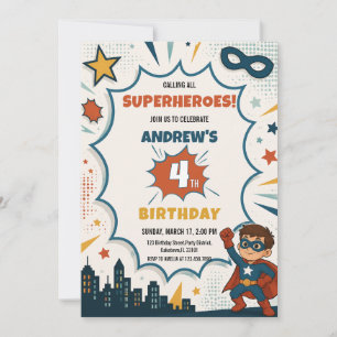 Convite Aniversário de Menino Super-Herói de Quadrinhos Po