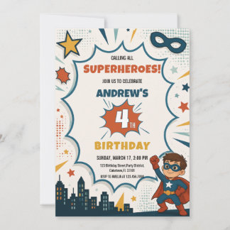 Convite Aniversário de Menino Super-Herói de Quadrinhos Po
