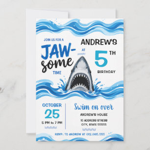 Convite Aniversário de Menino Tubarão Personalizado