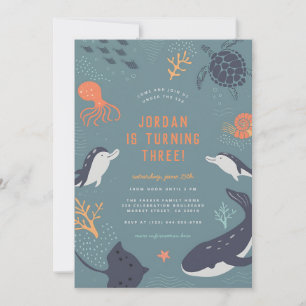 Convite Aniversário de Meninos Animais do Oceano Debaixo d
