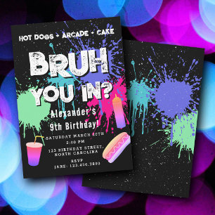 Convite Aniversário de Meninos Bruh Neon Graffiti Cachorro