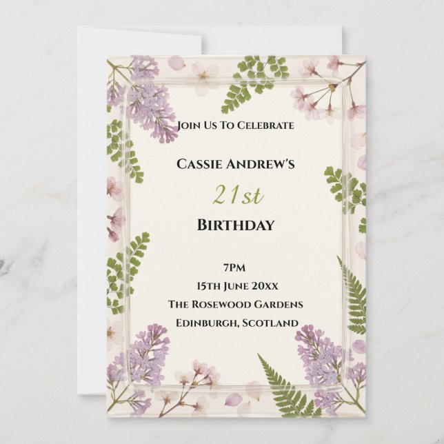 Convite Aniversário de Milestone Floral Lavanda (Frente)