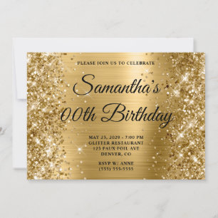 Convite Aniversário de Monograma Dourado Brilhante