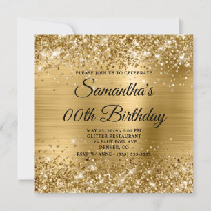Convite Aniversário de Monograma Dourado Brilhante