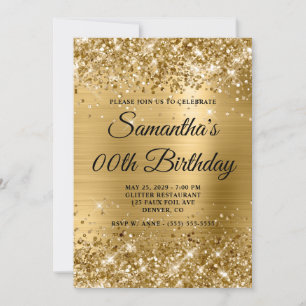 Convite Aniversário de Monograma Dourado Brilhante