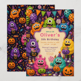 Convite Aniversário de Monstro Colorido de Halloween