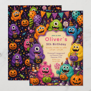 Convite Aniversário de Monstro Colorido de Halloween
