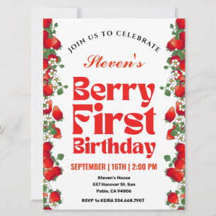 Convite Aniversário de Morango Berry Um Ano