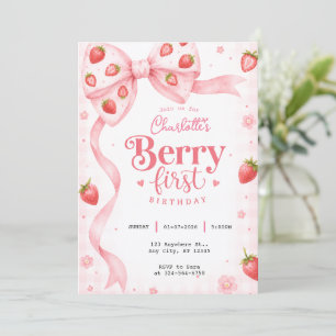 Convite Aniversário de Morango com Laço Rosa da Berry