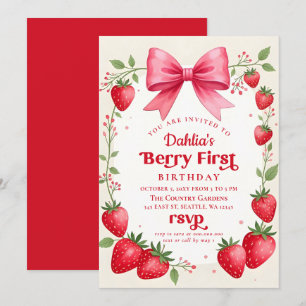 Convite Aniversário de Morango-de-Arco-rosa Berry Primeiro