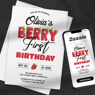 Convite Aniversário de Morango do Primeiro Berry