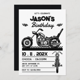 Convite Aniversário de motociclista de motocicleta antiga
