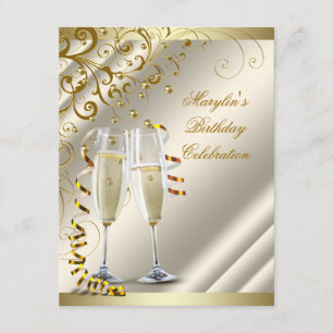 Convite Aniversário de Mulher Elegante Marfim Dourado