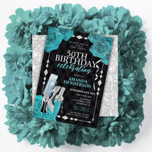 Convite Aniversário de Mulheres em Verde Água e Prata