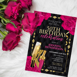 Convite Aniversário de Mulheres Rosa e Dourado