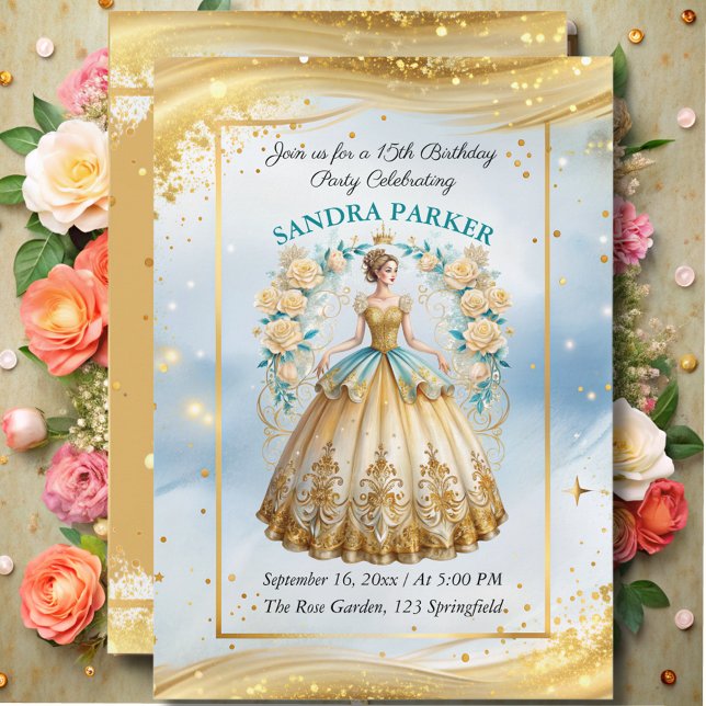 Convite Aniversário de Na moda de ouro moderno (Criador carregado)