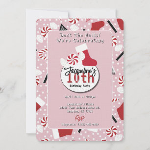 Convite Aniversário de Natal Cor-de-Rosa Retro Menta