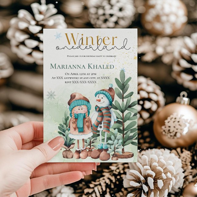 Convite Aniversário de Natal da Garota Neve Verde (Criador carregado)