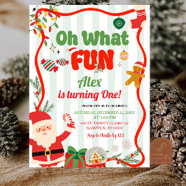 Convite Aniversário de Natal de Inverno Retro Verde e Verm