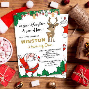 Convite Aniversário de Natal de Papais noeis de Reindeer