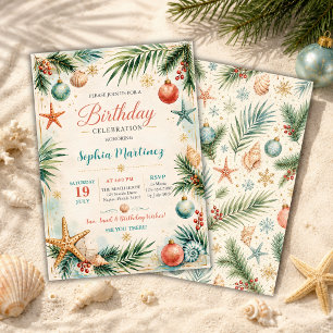 Convite Aniversário de Natal em Julho em Aquarela