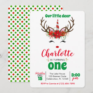 Convite Aniversário de Natal Verde Vermelho para a Garota