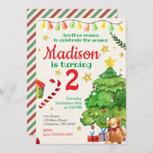 Convite Aniversário de Natal Vintage Vintage Watercolor