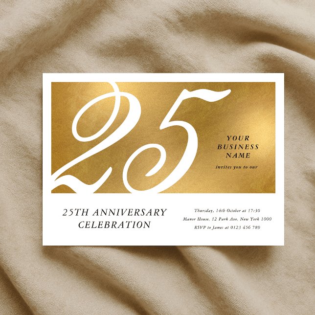 Convite Aniversário de negócios corporativo com efeito Dou (Elegant Gold Effect Corporate Business Anniversary Invitation)