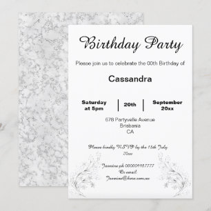 CONVITE ANIVERSÁRIO DE NEGRO BRANCO NEGRO DE PRATA ELEGAN
