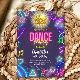Convite aniversário de Neon Dance Party