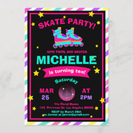 Convite Aniversário de néon do arco-íris do quadro da