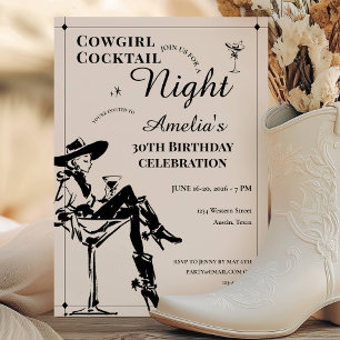 Convite Aniversário de Noite de Coquetel Cowgirl