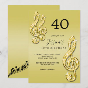 Convite Aniversário de Notas Musicais Douradas Glamurosas
