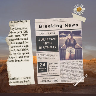 Convite Aniversário de Notícias de Última Hora Vintage Pre