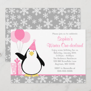 Convite Aniversário de Onederland do inverno dos flocos d