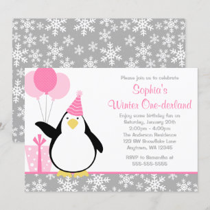 Convite Aniversário de Onederland do inverno dos flocos d